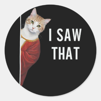 I Saw That Funny Kitten Cute Cat Christmas Jesus G Classic Round Sticker