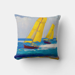 "I saw three boats" Seascape Throw Pillow