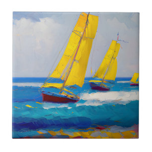 "I saw three boats" Seascape Tile