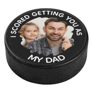 I Scored Getting You As My Dad Custom Photo Hockey Puck