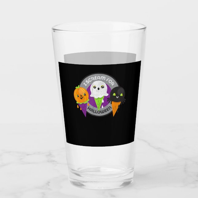 I Scream for Halloween Pumpkin Spider Ghost Glass (Front)