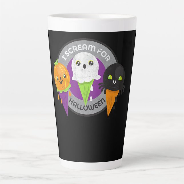 I Scream for Halloween Pumpkin Spider Ghost Latte Mug (Front)