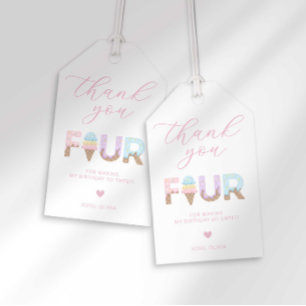 I Scream Four Ice Cream Birthday Favour Tags
