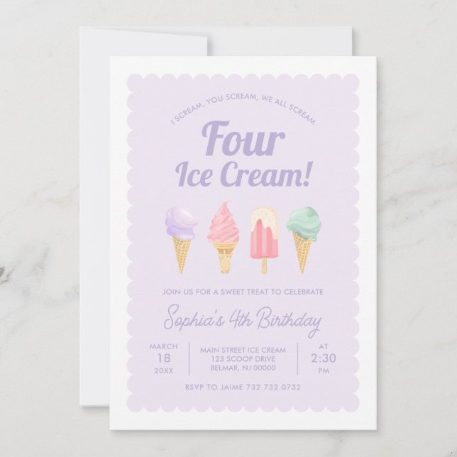 I Scream FOUR Ice Cream Birthday Invitation (Front)