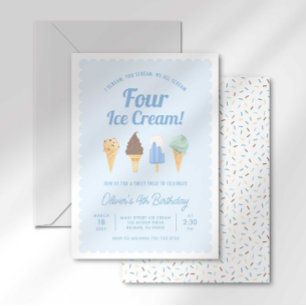 I Scream FOUR Ice Cream Birthday Invitation
