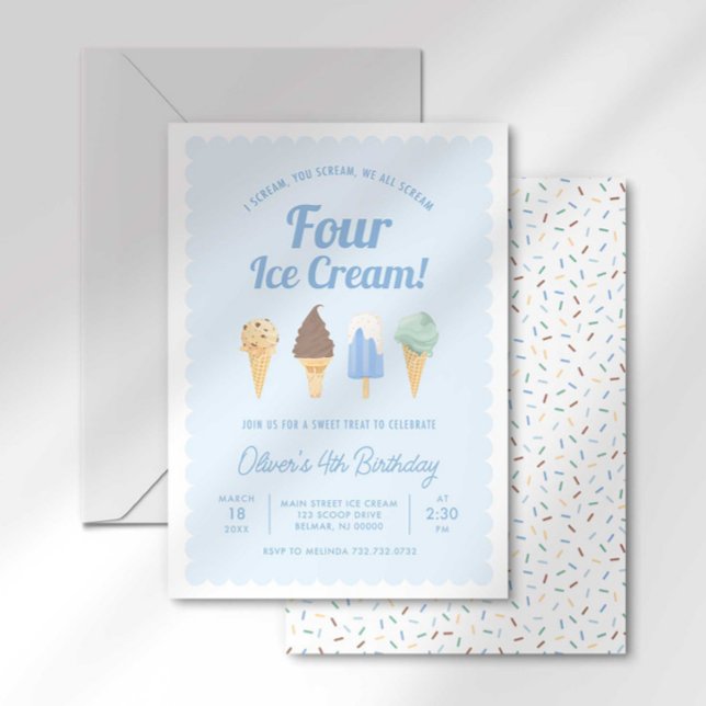 I Scream FOUR Ice Cream Birthday Invitation (Creator Uploaded)