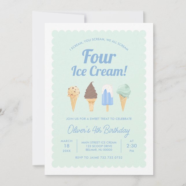 I Scream FOUR Ice Cream Birthday Invitation (Front)