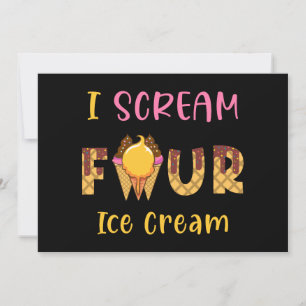 I Scream Four Ice Cream Kids Boy Girl 4th Birthday Invitation