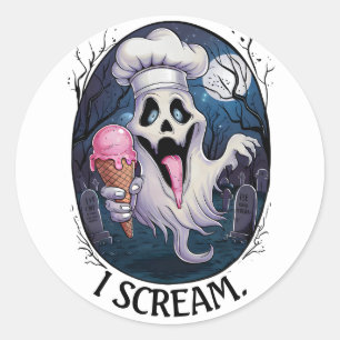 "I Scream" Funny Ghost Chef Halloween Ice Cream St Classic Round Sticker