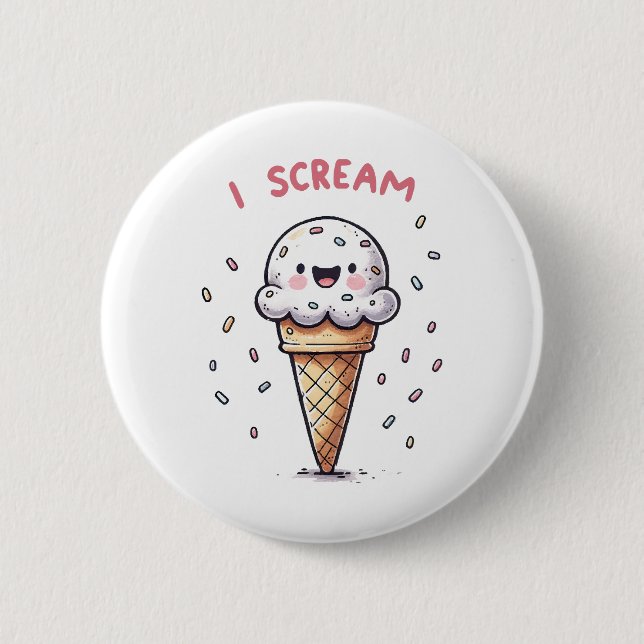 I Scream Ice Cream Cone with Sprinkles 2 Inch Round Button (Front)