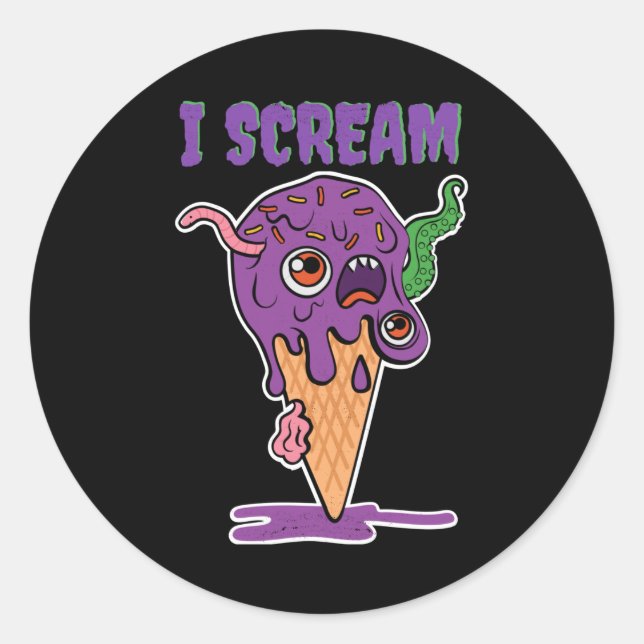 I Scream Ice Cream Funny Halloween Kids Kawaii Classic Round Sticker (Front)