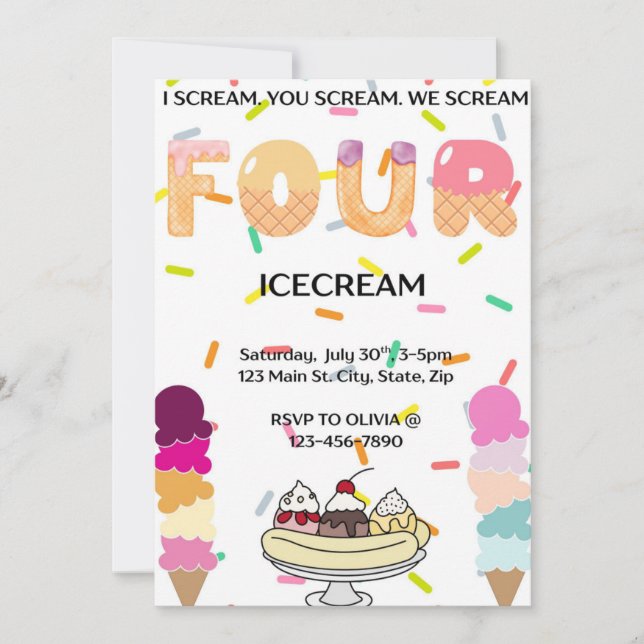 I scream, you scream, we all scream four icecream  invitation (Front)