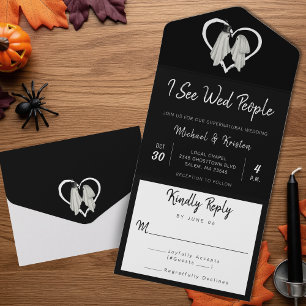 I See Wed People Gothic Ghost Halloween Wedding All In One Invitation
