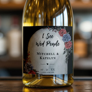 I See Wed People Headstone Floral Gothic Wedding Sparkling Wine Label
