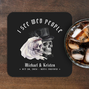 I See Wed People Skulls Halloween Wedding Square Paper Coaster