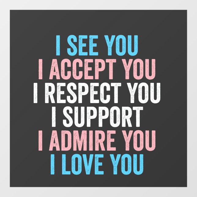 I See You, I Accept You I Respect You Trans LGBT Window Cling (Sheet)