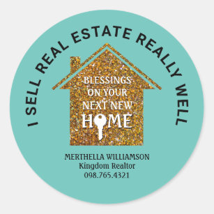I SELL REAL ESTATE Stylish Teal Glitter Realtor Classic Round Sticker