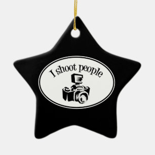 I Shoot People Retro Photographer's Camera B&W Ceramic Ornament