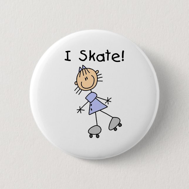 I Skate - Girl Roller Skater 2 Inch Round Button (Front)