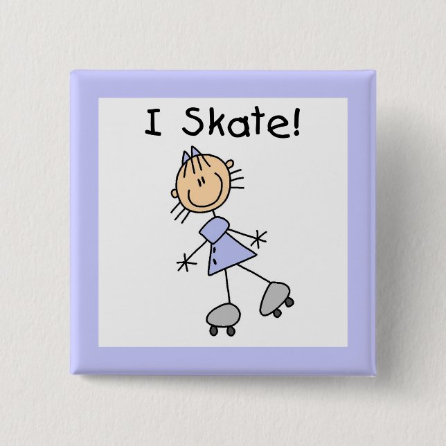 I Skate - Girl Roller Skater 2 Inch Square Button (Front)