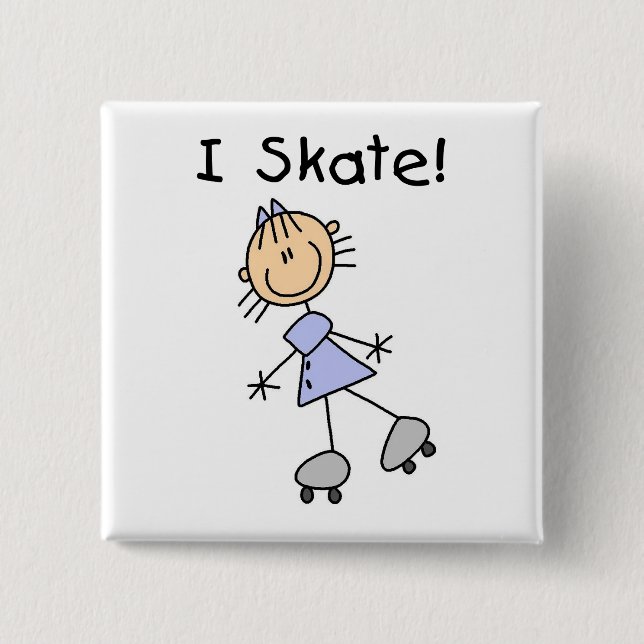 I Skate - Girl Roller Skater 2 Inch Square Button (Front)