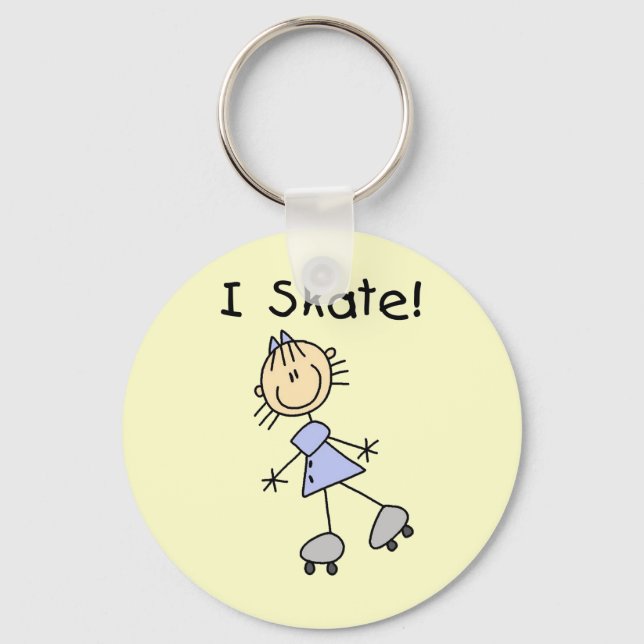 I Skate - Girl Roller Skater Keychain (Front)