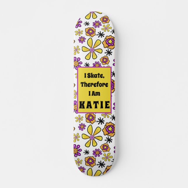 I Skate Groovy Retro Customizable Name Skateboard (Front)
