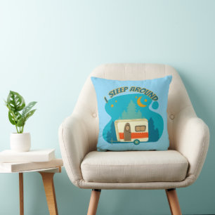 I Sleep Around Camper Van Camping Explorer Nature Throw Pillow