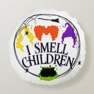 I SMELL CHILDREN with three witches Round Pillow