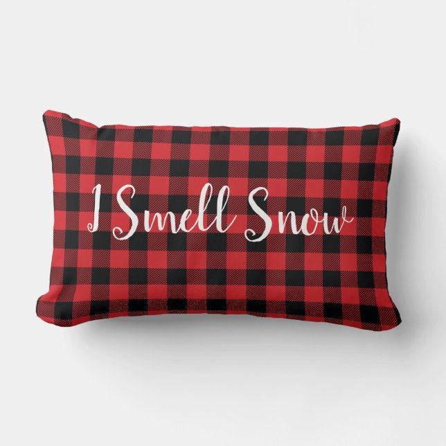 I Smell Snow Buffalo Check Holiday Quote Lumbar Pillow (Front)