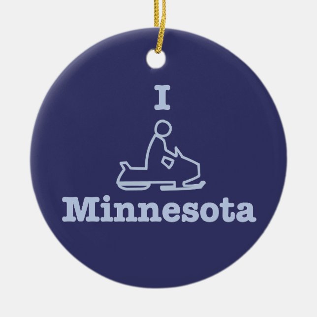 I Snowmobile Minnesota in Blue Ceramic Ornament (Front)