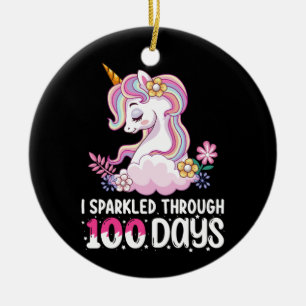 I Sparkled Through 100 Days of School Unicorn Ceramic Ornament