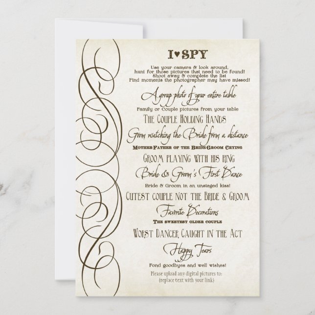 I Spy Heart Typographic Photo Reception Game Cards (Front)