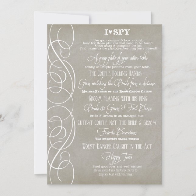 I Spy Heart Typographic Photo Reception Game Cards (Front)