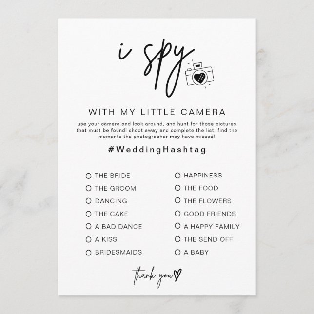 I Spy wedding Game for Reception Photo Hunt Game Program (Front)