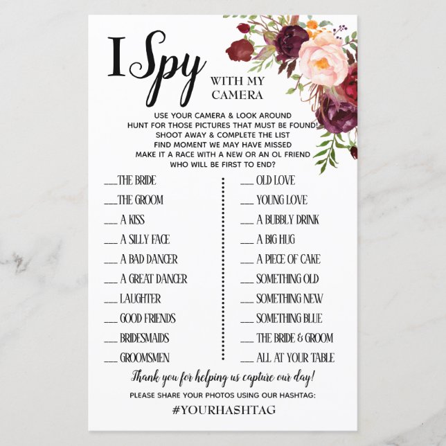 I Spy wedding reception game english spanish (Front)