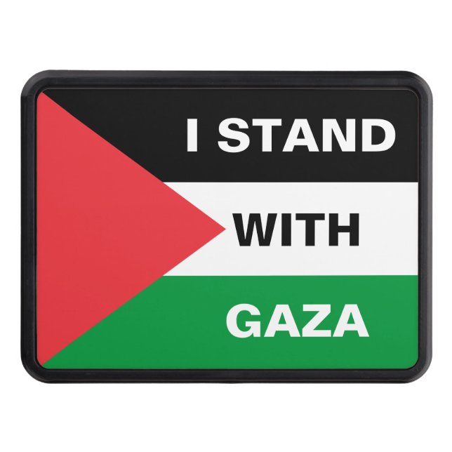 I stand with Gaza text Palestine flag custom Trailer Hitch Cover (Front)