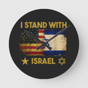 I Stand with Israel America Flag Round Clock