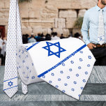 I Stand With Israel Blue White Star Of David  Tie<br><div class="desc">A white and blue star of David wedding neck tie featuring a tiny small-sized blue star of David in a repeat pattern against a pure solid white background with an Israeli flag with the words,  "I Stand For Israel" on the front bottom of the tie.</div>