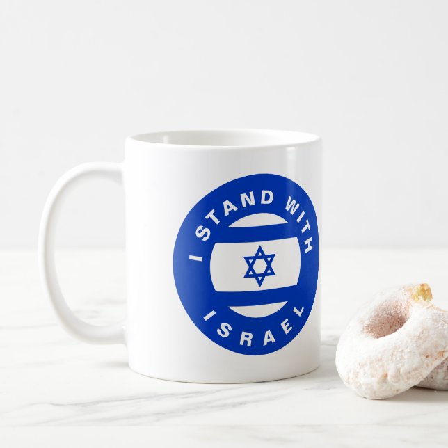 I Stand with Israel custom text and flag Coffee Mug (With Donut)