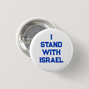 I stand with Israel white blue serif text modern 1 Inch Round Button