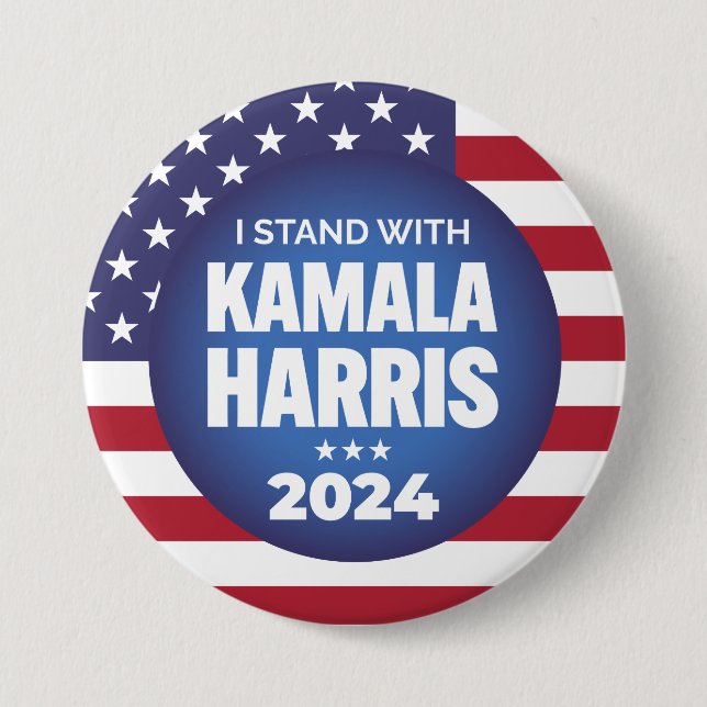 I Stand With Kamala Harris 2024 3 Inch Round Button (Front)