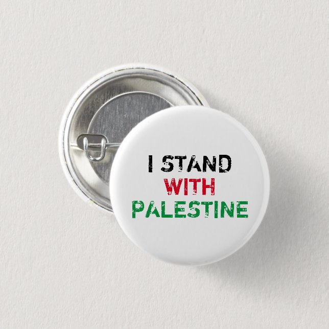 I stand with Palestine black red green text white 1 Inch Round Button (Front & Back)