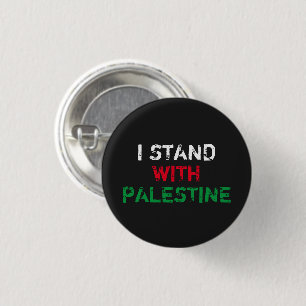 I stand with Palestine white red green black text 1 Inch Round Button