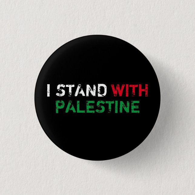 I stand with Palestine white red green typography 1 Inch Round Button (Front)