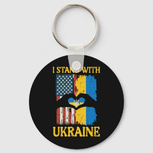 I Stand With Ukraine American Flag Hand Heart Wome Keychain
