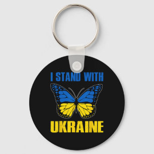 I Stand With Ukraine Butterfly Ukrainian Flag Keychain
