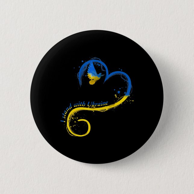 I stand with Ukraine  Dove Flag Peace Free Ukraine 2 Inch Round Button (Front)