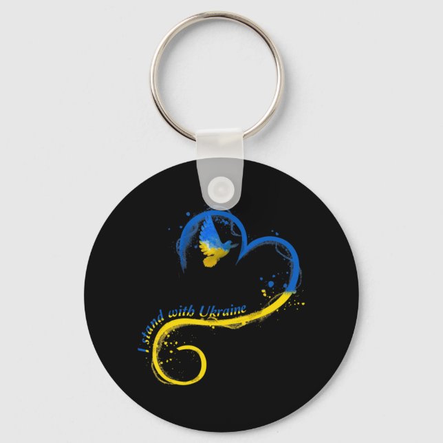 I stand with Ukraine  Dove Flag Peace Free Ukraine Keychain (Front)