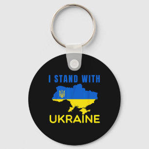 I Stand' With Ukraine Flag Emblem Map Patriot Men Keychain